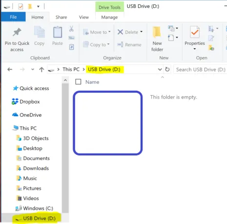 File Explorer showing the left panel with drive and folder list for navigation