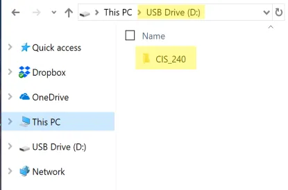 File Explorer right-click context menu showing New and Folder options to create CIS_240 folder